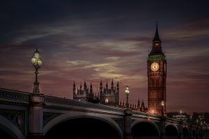 Lovely view onto Big Ben and Westminster Bridge and Houses of Parliament, London, Great Britain,